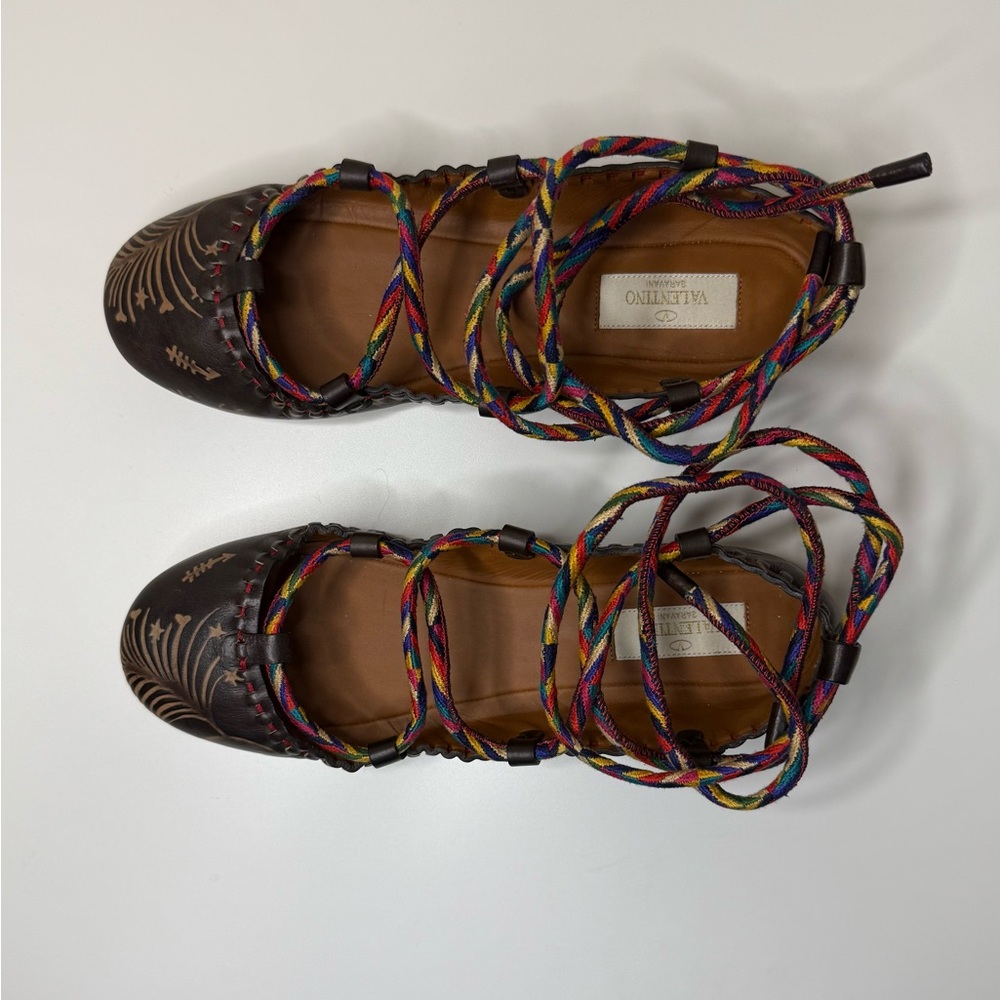 Valentino Garavani Santeria Brown Flats with Colorful Laces - Never worn!